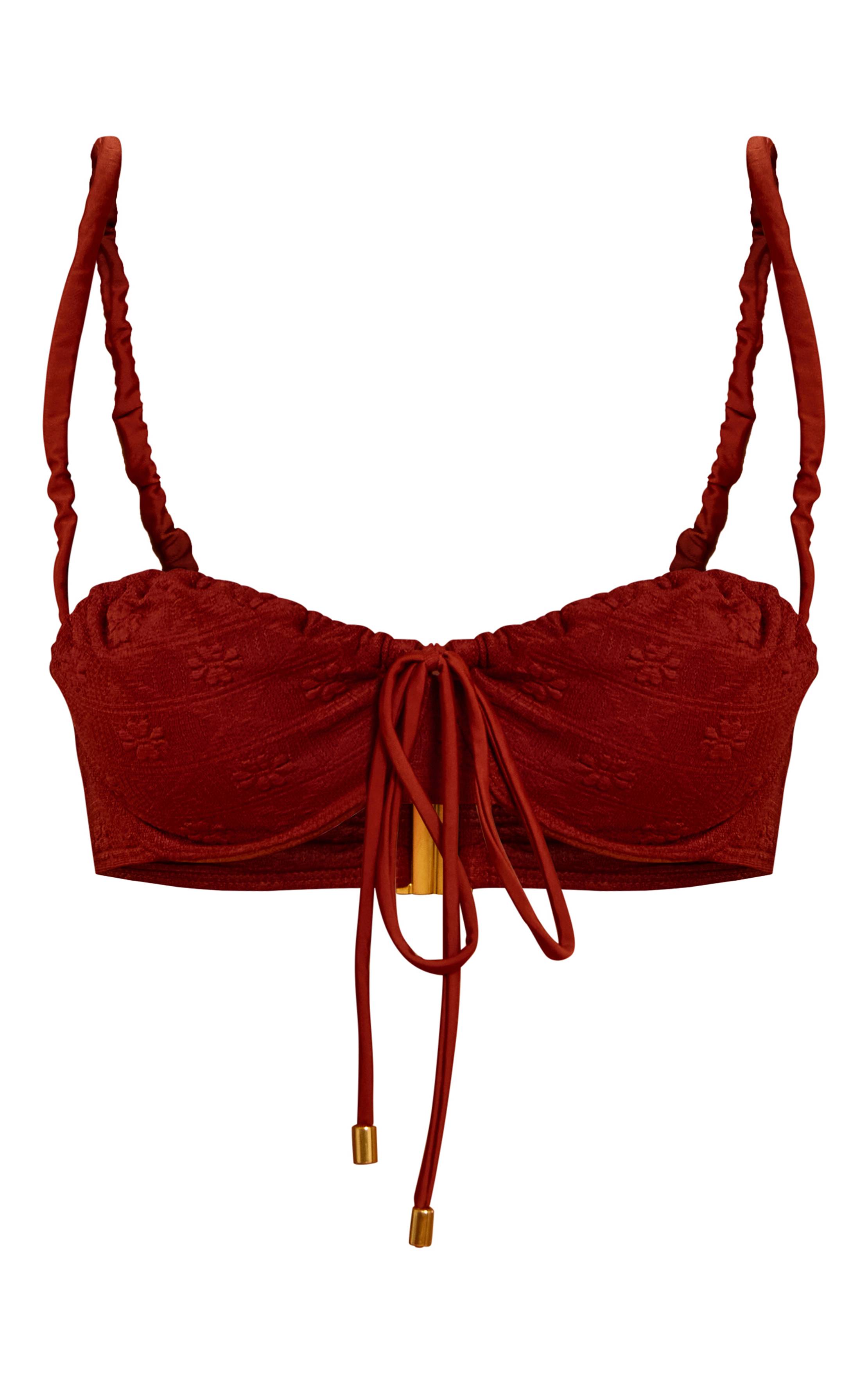 Rouille Haut De Bikini À Armatures À Motif Floral Texturé