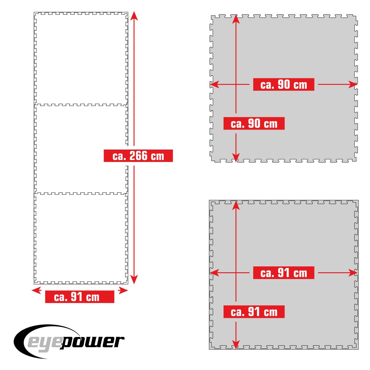 eyepower Fitnessmatte 3er Set 90x90x2.5 cm
