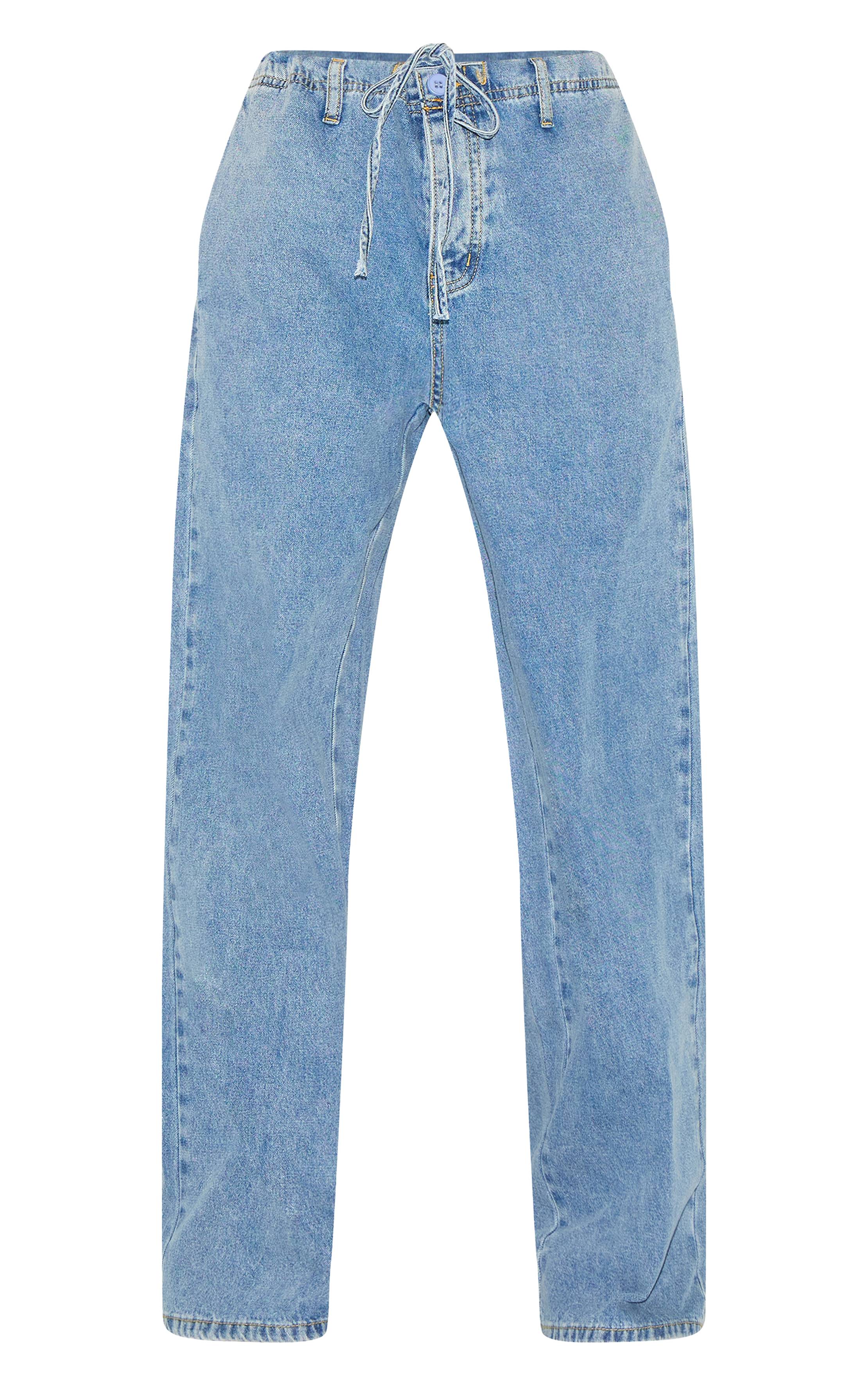 Bleu Clair Jean Petite Taille En Denim Bleu Clair Coupe Large Décontractée Avec Cordon De Serrage