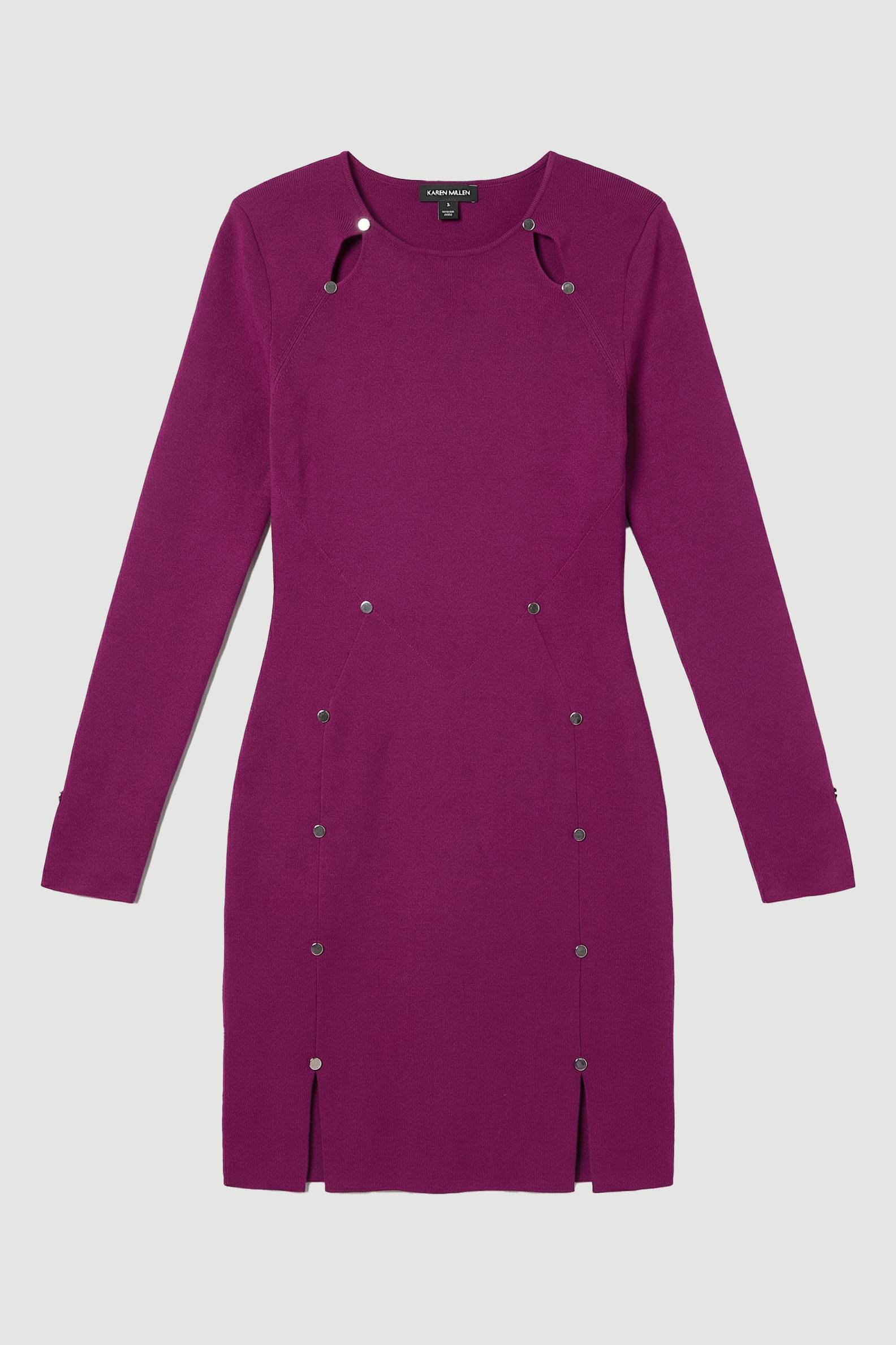 KarenMillen Robe Mini Tricotée en Mélange Viscose avec Détail Trou de Serrure et Clous