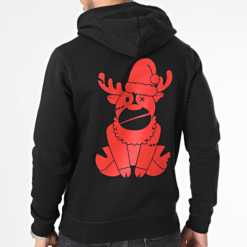 Sweat Capuche Renne Noir Rouge