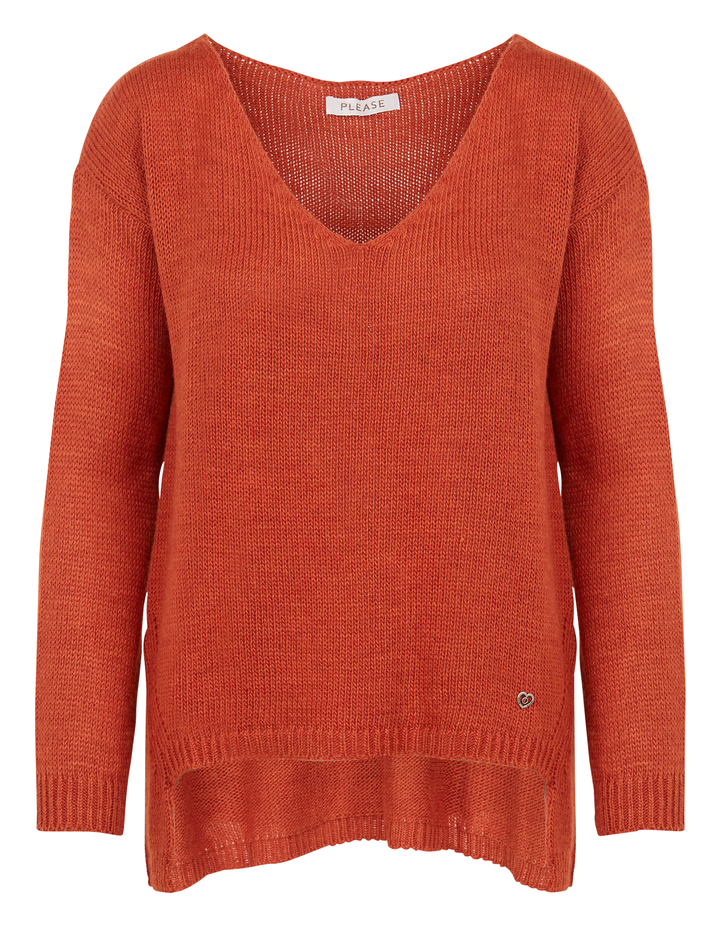 Pull col V en maille mélangée| Rouge