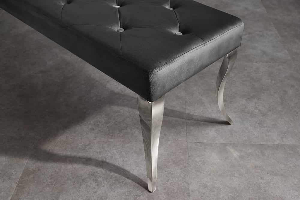 Chesterfield Sitzbank MODERN BAROCK DELUXE 170cm schwarz Samt silber Edelstahl