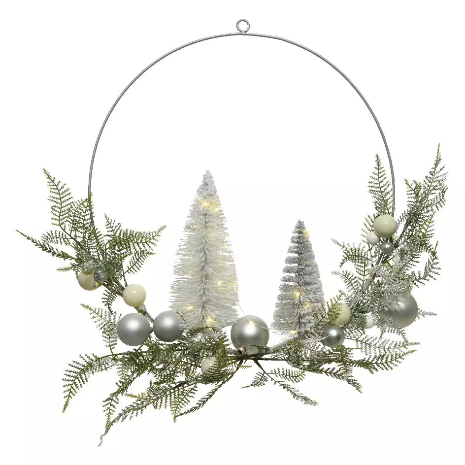 Couronne de Noël lumineuse (D40 cm) Sapin d'hiver Argent
