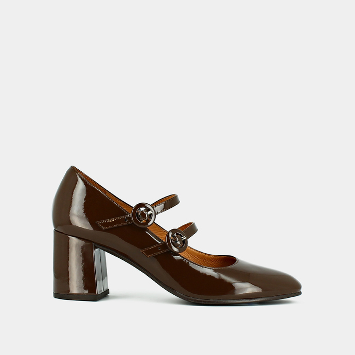 Babies à talons  en vernis marron foncé