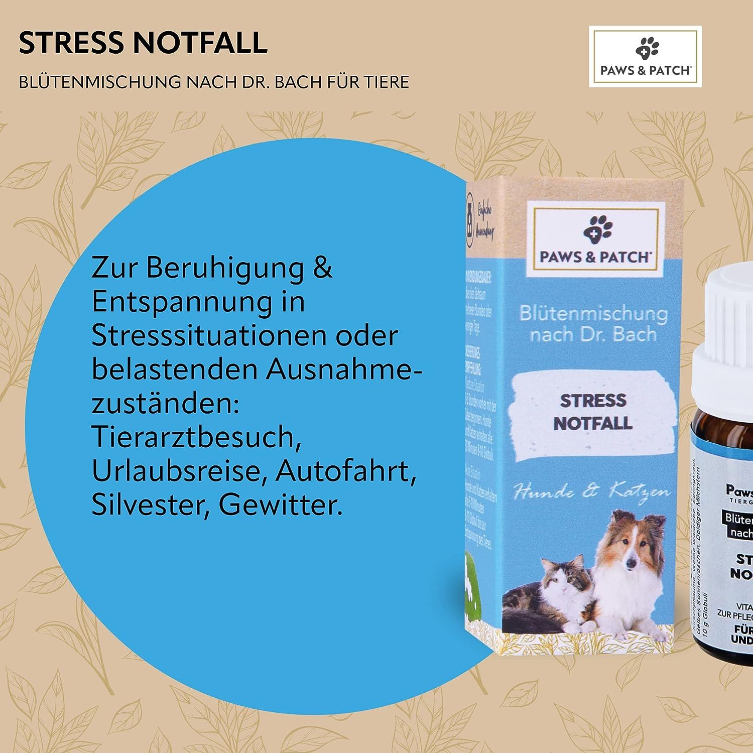 PAWS&PATCH Blütenmischung nach Dr. Bach STRESS NOTFALL für Hunde und Katzen