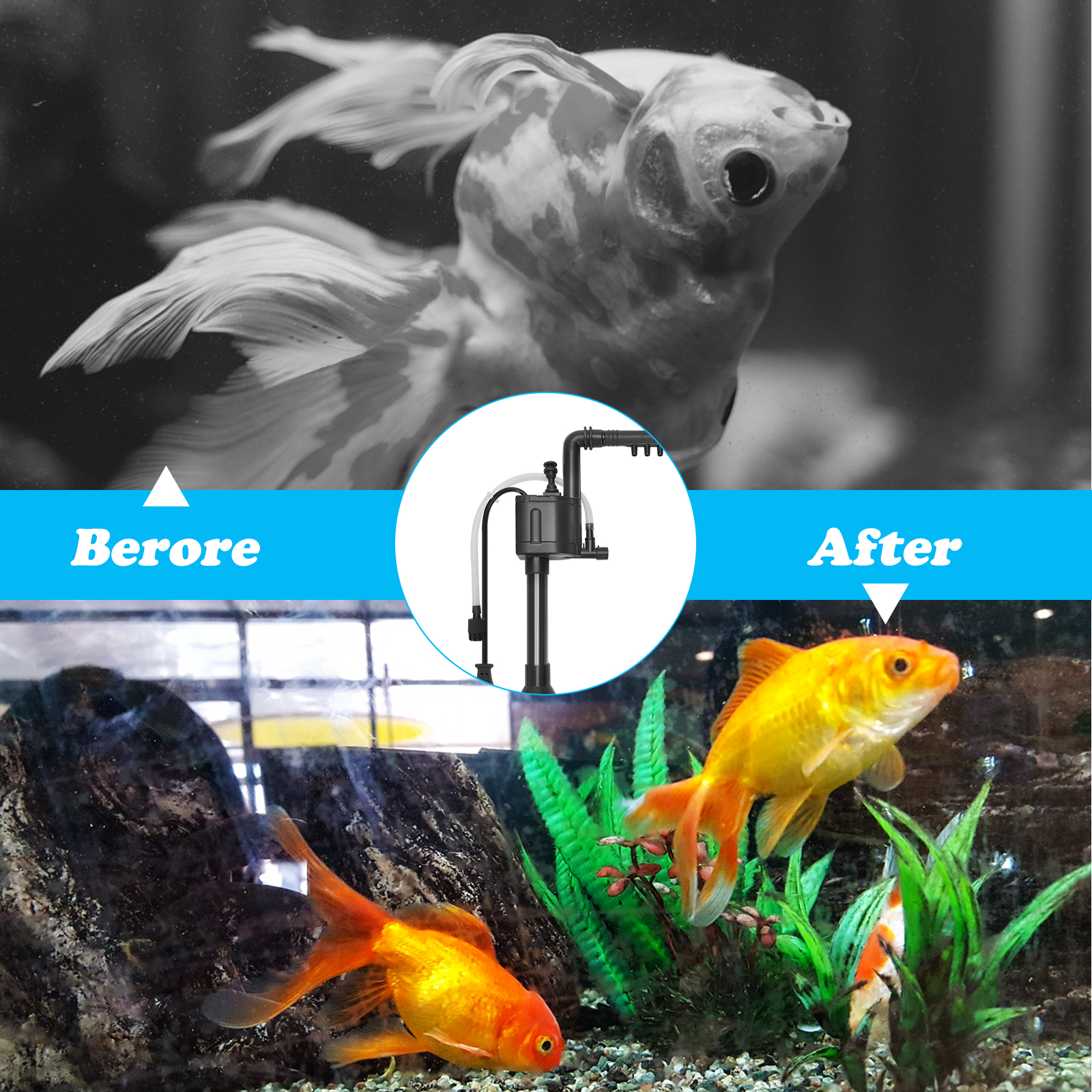 Bomba submersível para aquário Nobleza - 14L (250 L/H, 2,5 W), com oxigenação.