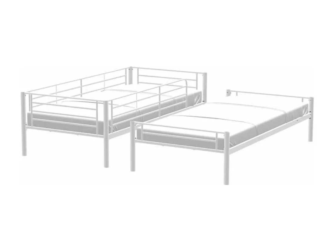 Lits superposés séparables en métal - Blanc - Sommiers inclus - 2 x 90 x 190 cm - ABBY
