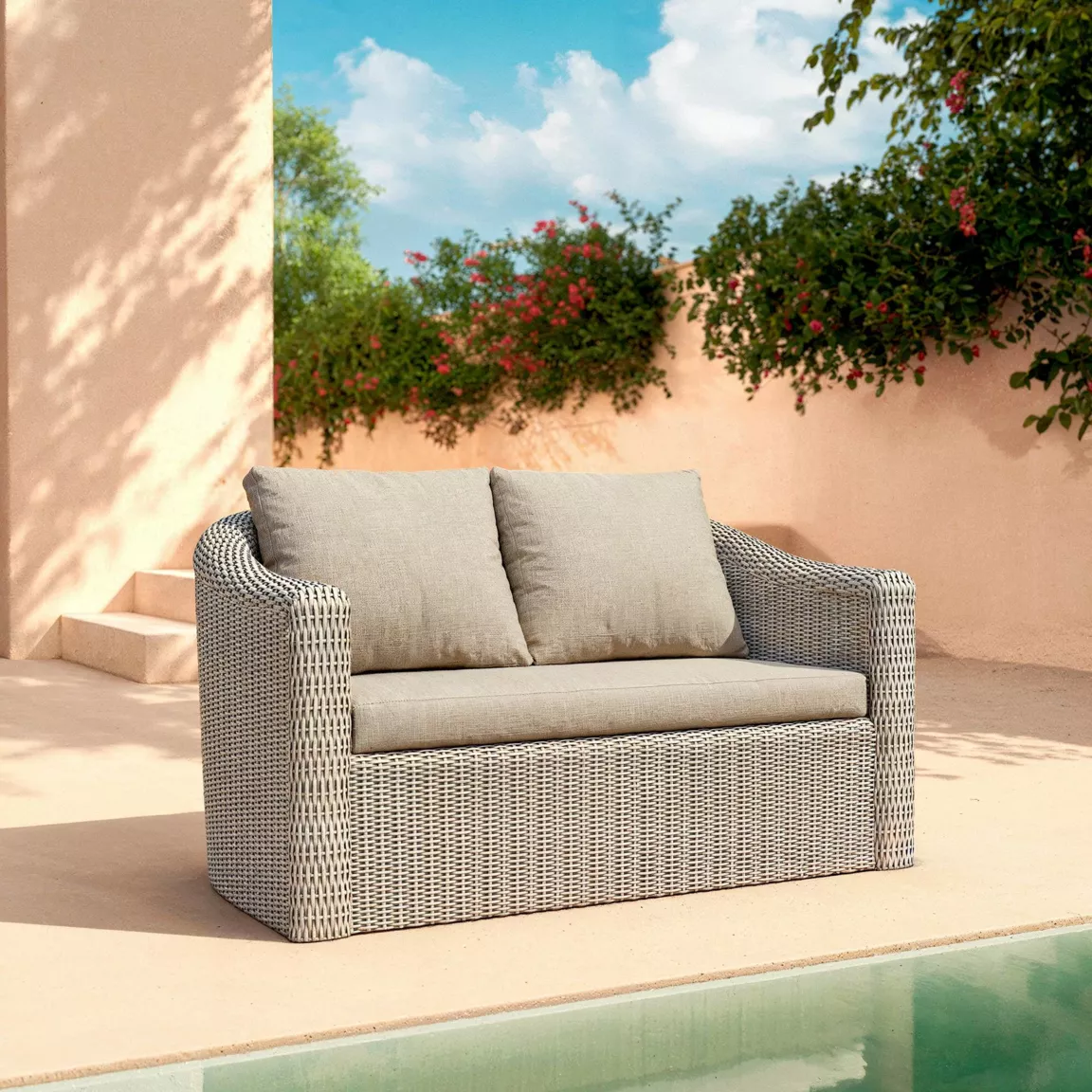 Canapé de jardin en résine tressée 2 places Calvi Gris et taupe