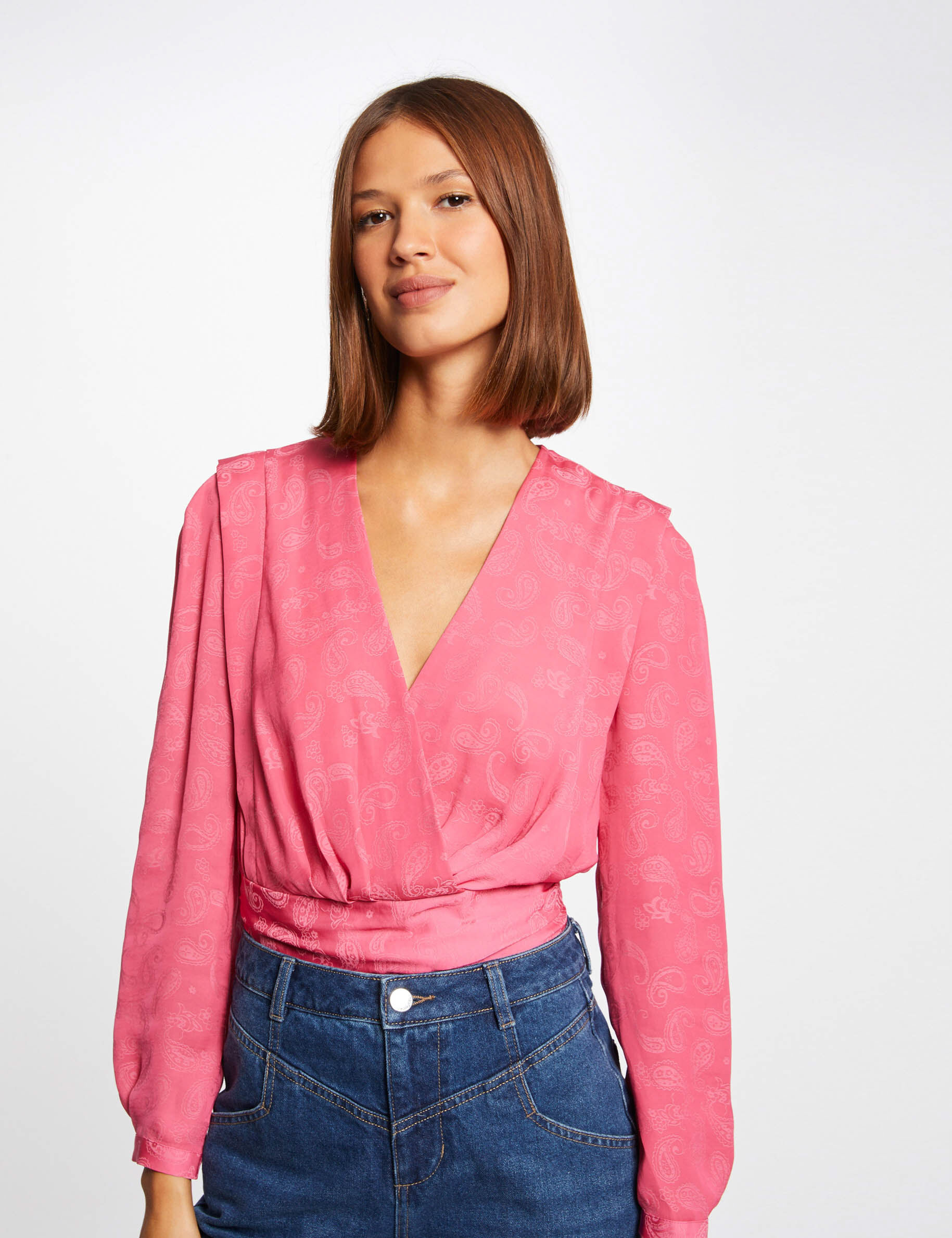 Blouse manches longues imprimée fuchsia femme - fuchsia