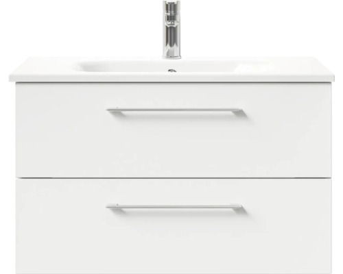Pelipal Sunline 121 badkamermeubelset, BxHxD 81 x 200 x 46 cm, hoogglans witte fronten, met mineraalstenen wastafel, badmeubel en spiegelkast met LED-verlichting
