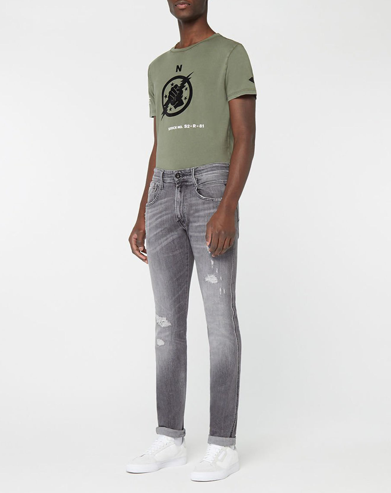 Replay Jean Slim Aged Eco Anbass gris moyen