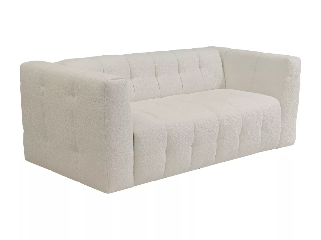 Canapé 4 places convertible express en tissu bouclette beige - Couchage 160 cm - Matelas 16 cm DILOME