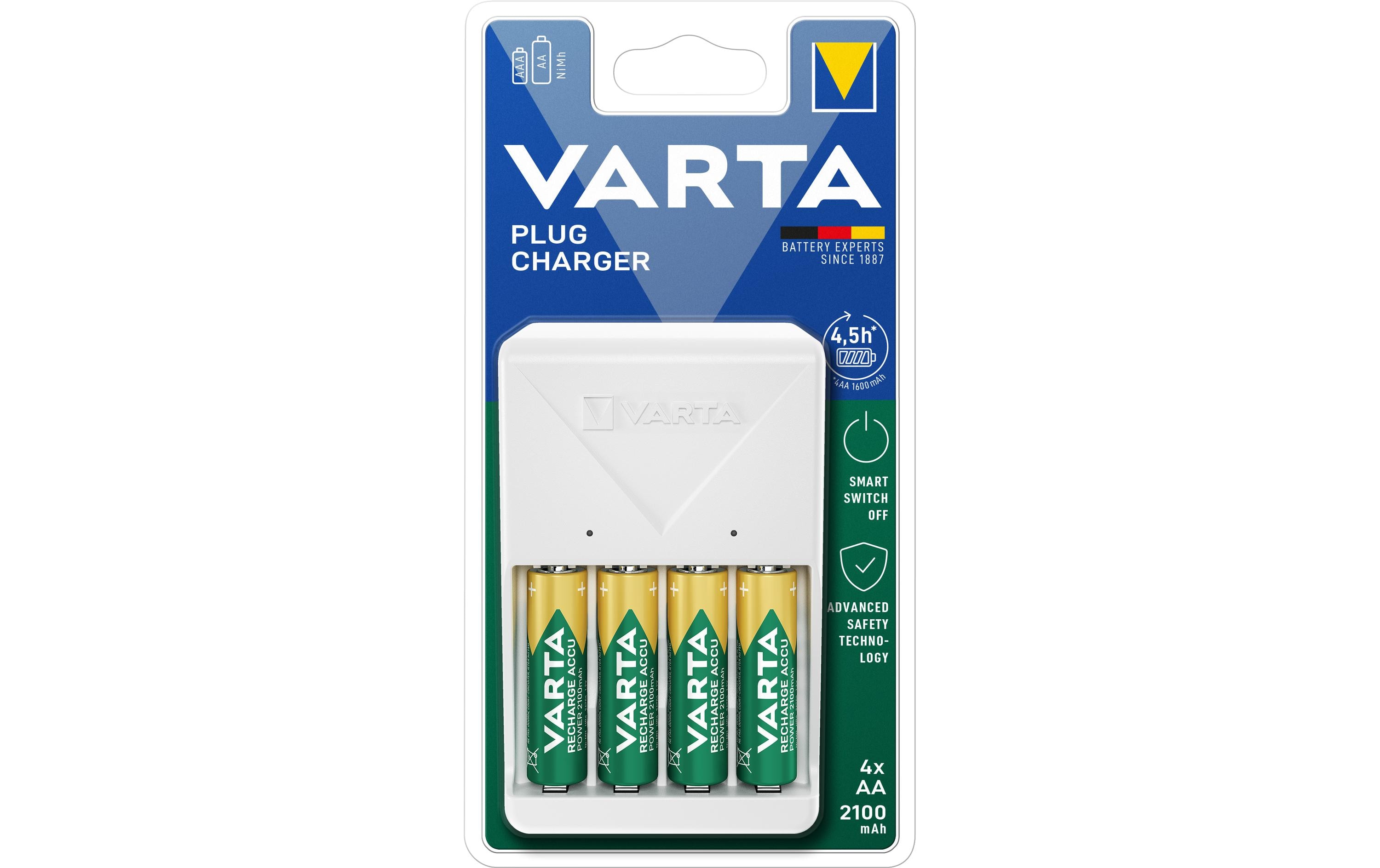 Ladegerät Plug Charger + 4x AA 2100 mAhLadestation für Nickel-Metallhydrid-Akkus (NiMH)