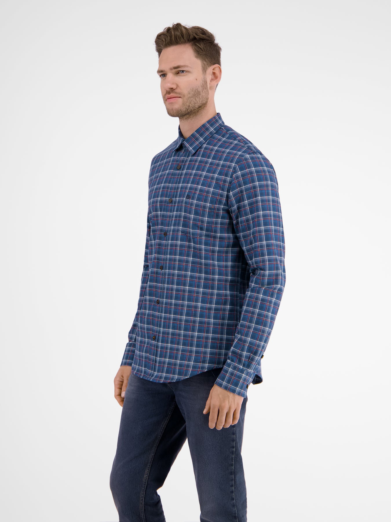 Langarmhemd , kariert, verdeckter Button-down-Kragen