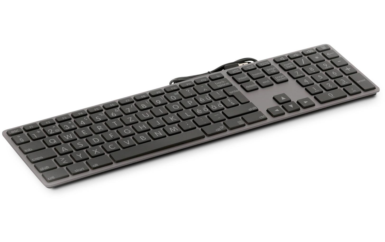 Tastatur USB Grosse Beschriftung WinOS GrauGrossschrift USB Tastatur mit 2 USB-Anschlüssen für Windows-Betriebssystem
