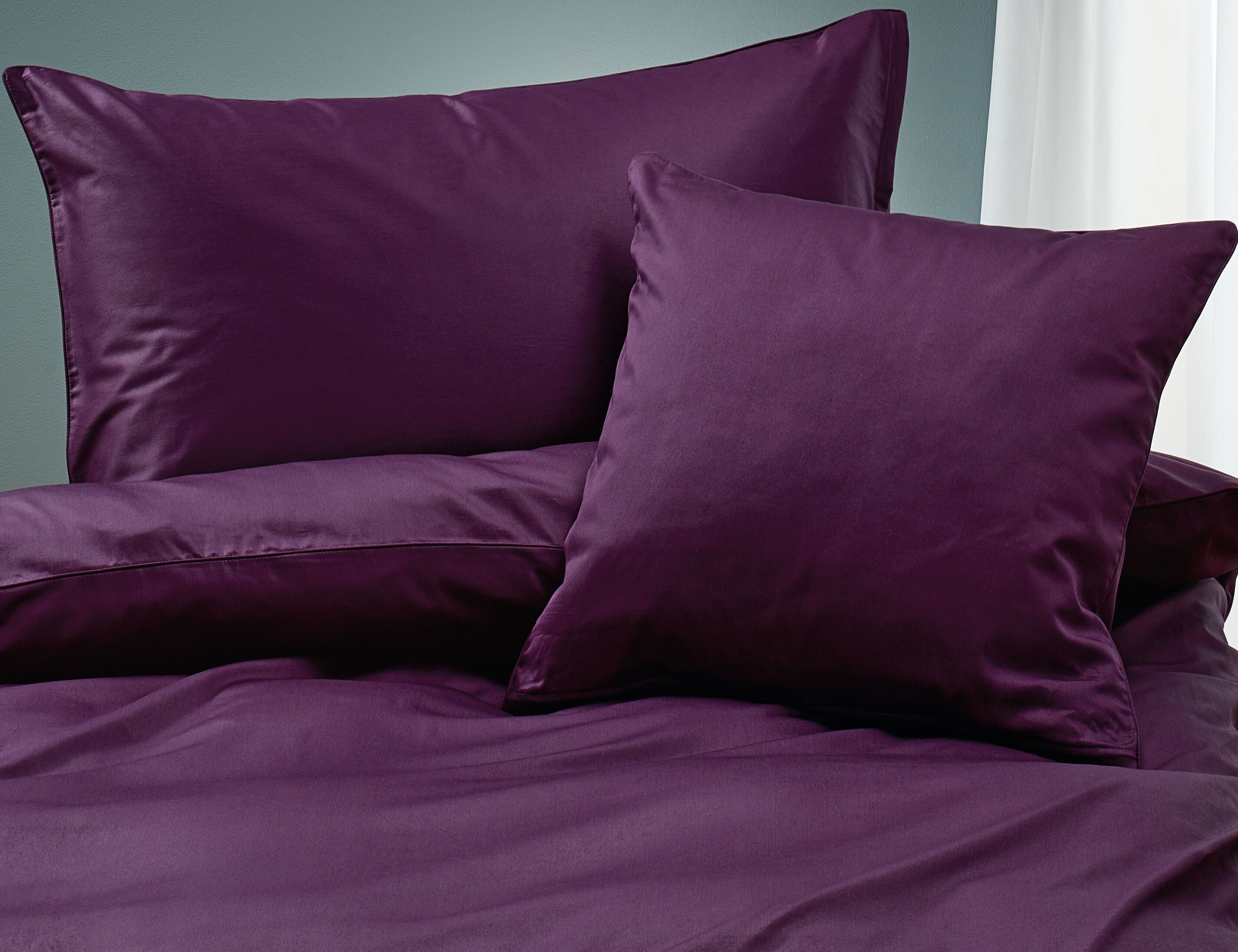 Uni Satin Bettwäsche mit Biese