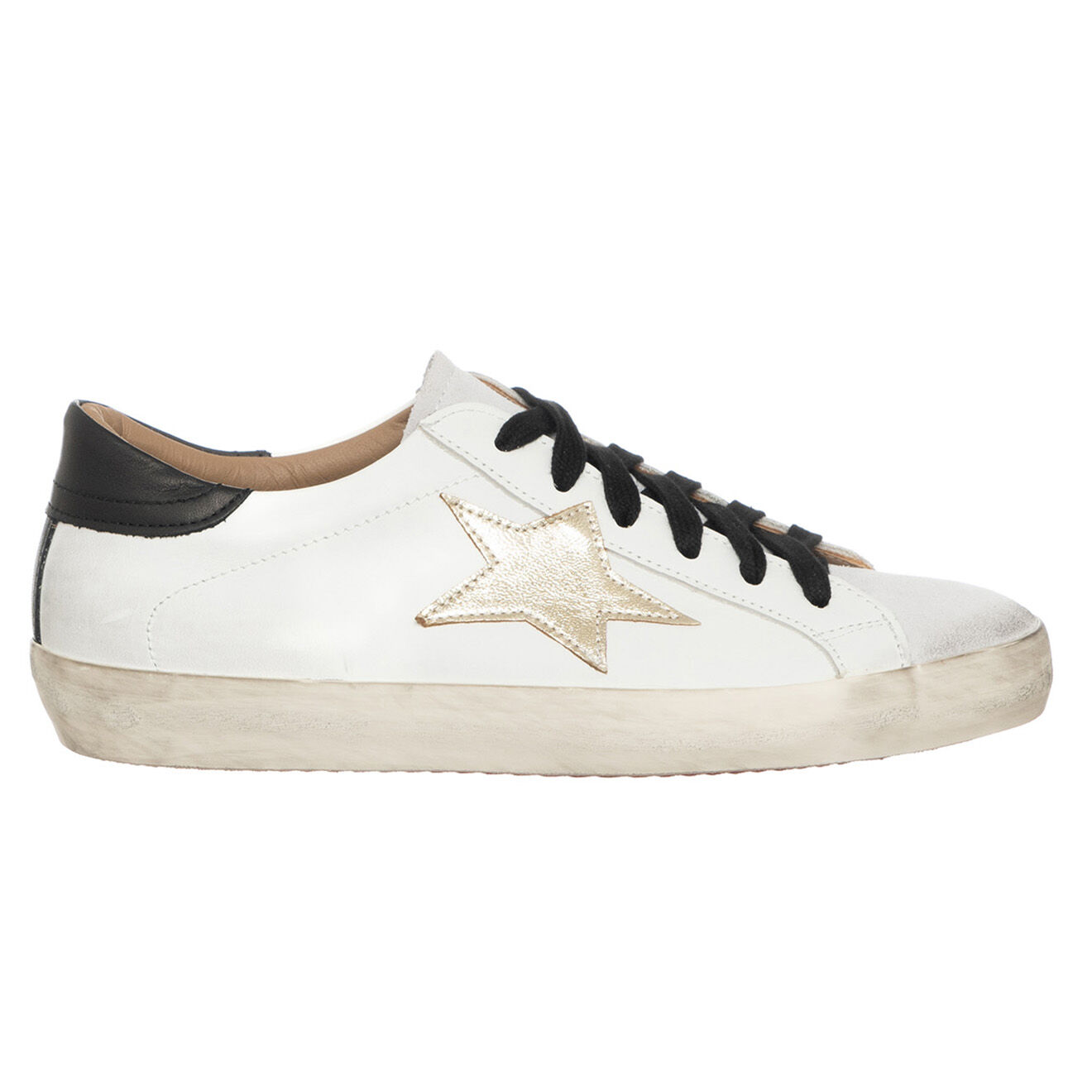 Loretta Pettinari Sneakers en Cuir Star blanc/noir/beige