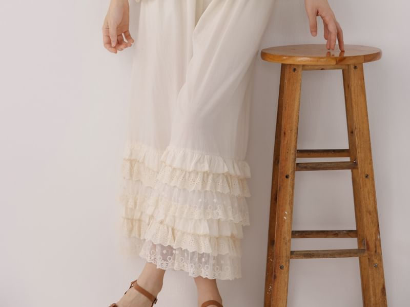 Santeh - Wijde broek met hoge taille en kanten rand