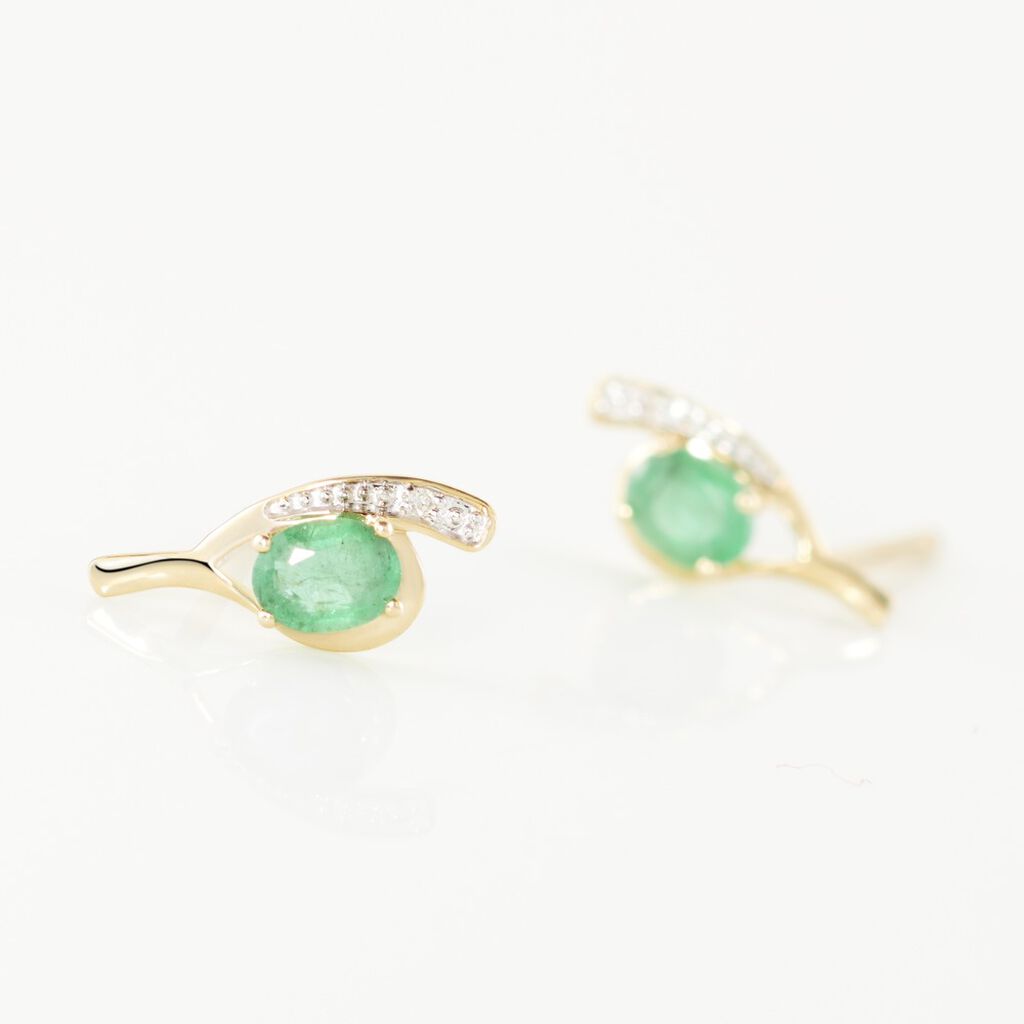 Bijoux D'oreilles Emotion Or Jaune Emeraude Diamant