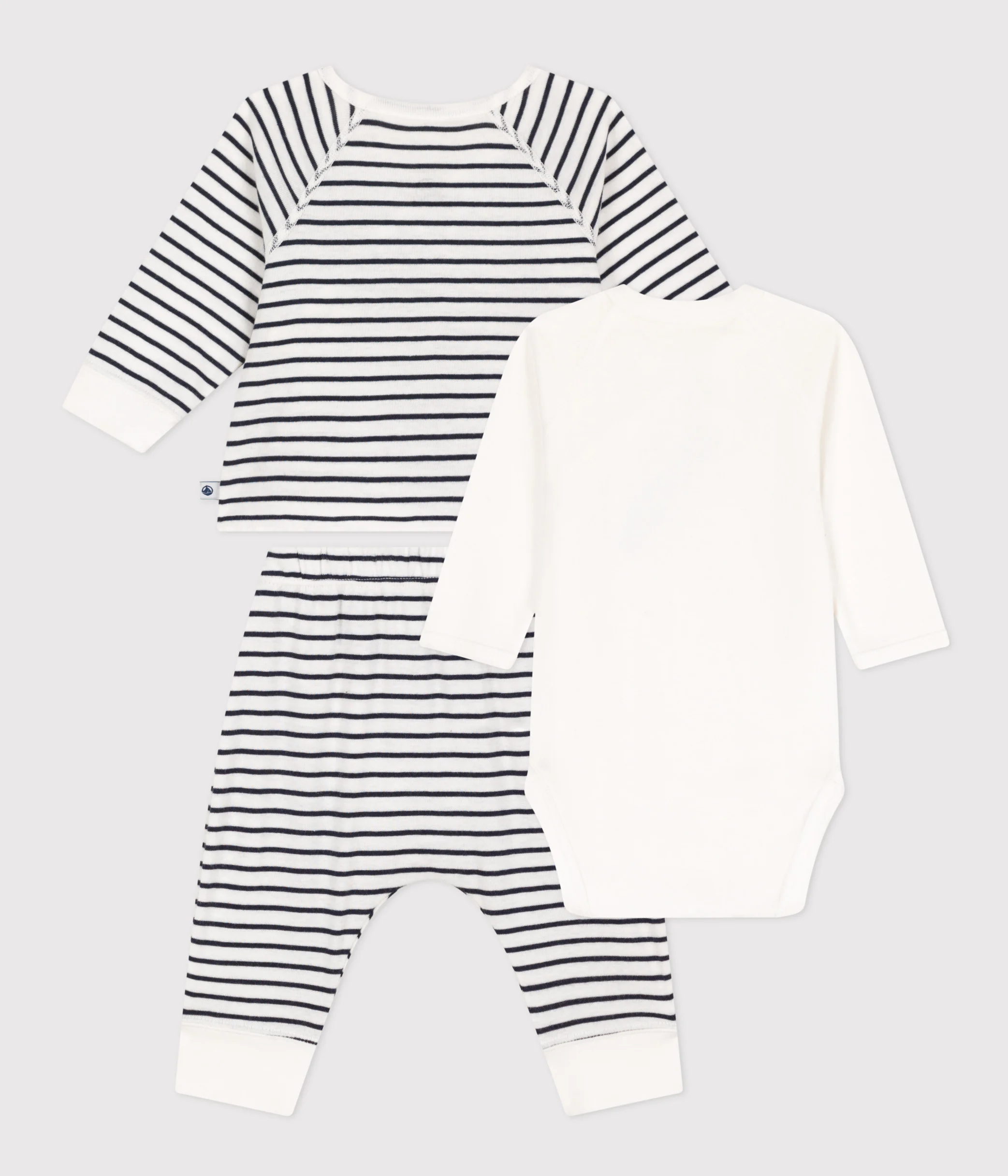 Ensemble 3 pièces rayé en coton| Blanc