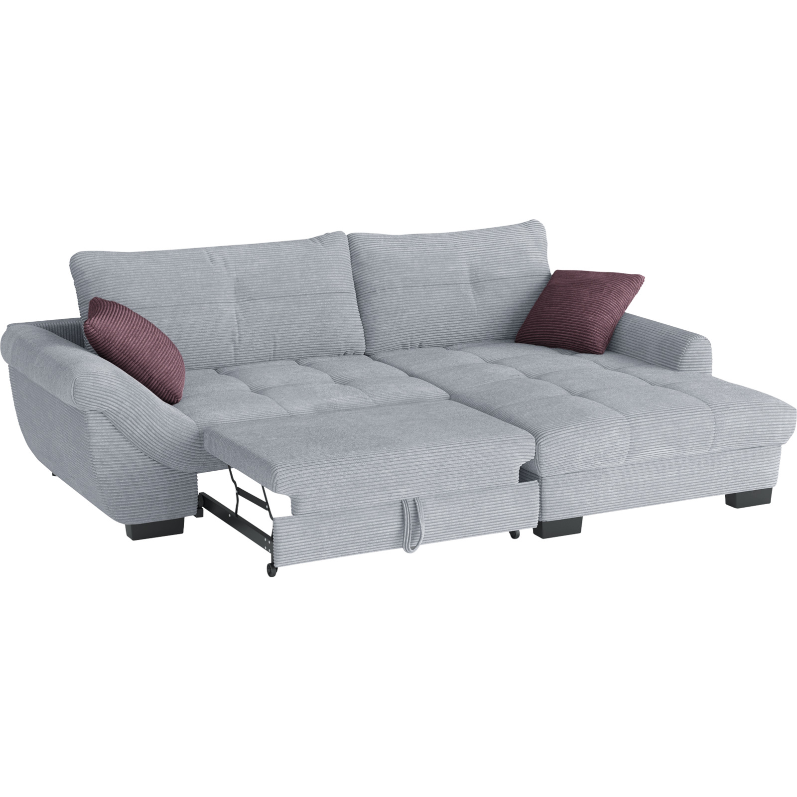 Ecksofa Desiree, Cordstoff grau, Recamière rechts