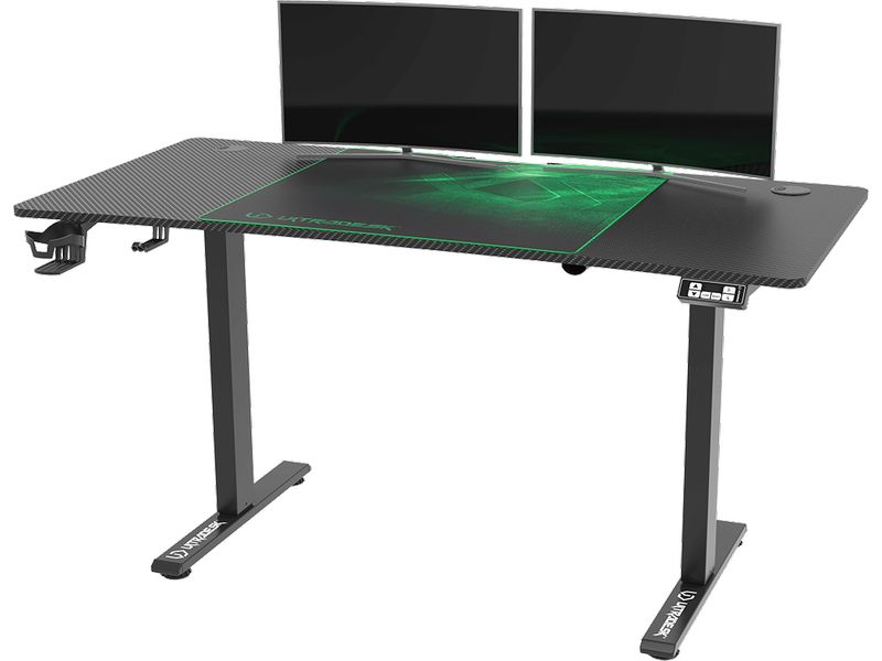 Ultradesk Gaming Tisch Level V2 Grün Elektrisch höhenverstellbarer Gaming-Tisch für bis zu zwei Monitore
