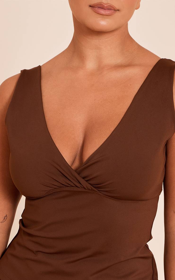 Chocolat Haut Long Sculptant À Effet Gainant Avec Encolure Cache-cœur