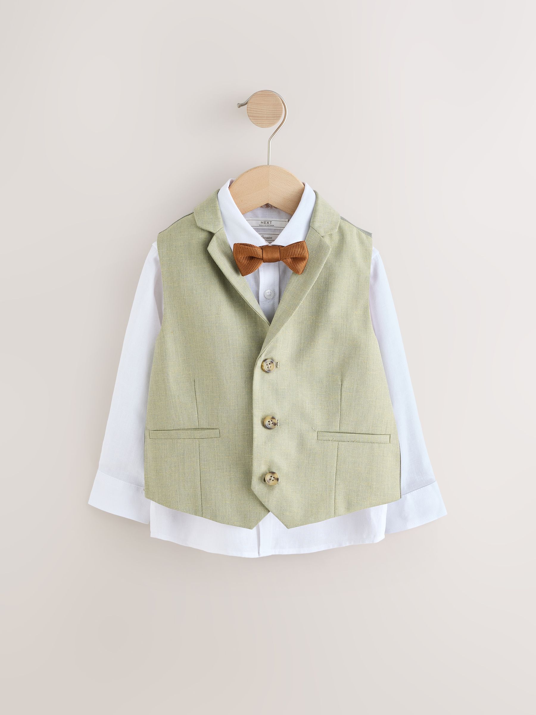 Grijs-groen - Set met gilet, overhemd en vlinderdas (3 mnd- 7 jr)