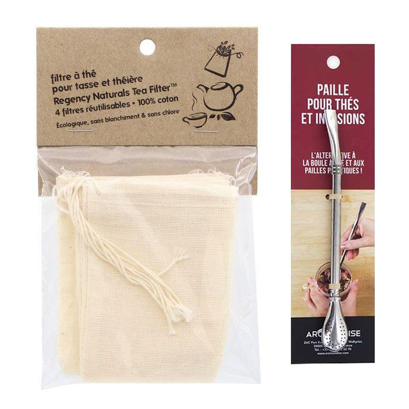 4 filtres à thé réutilisables + paille inox avec filtre Youdoit