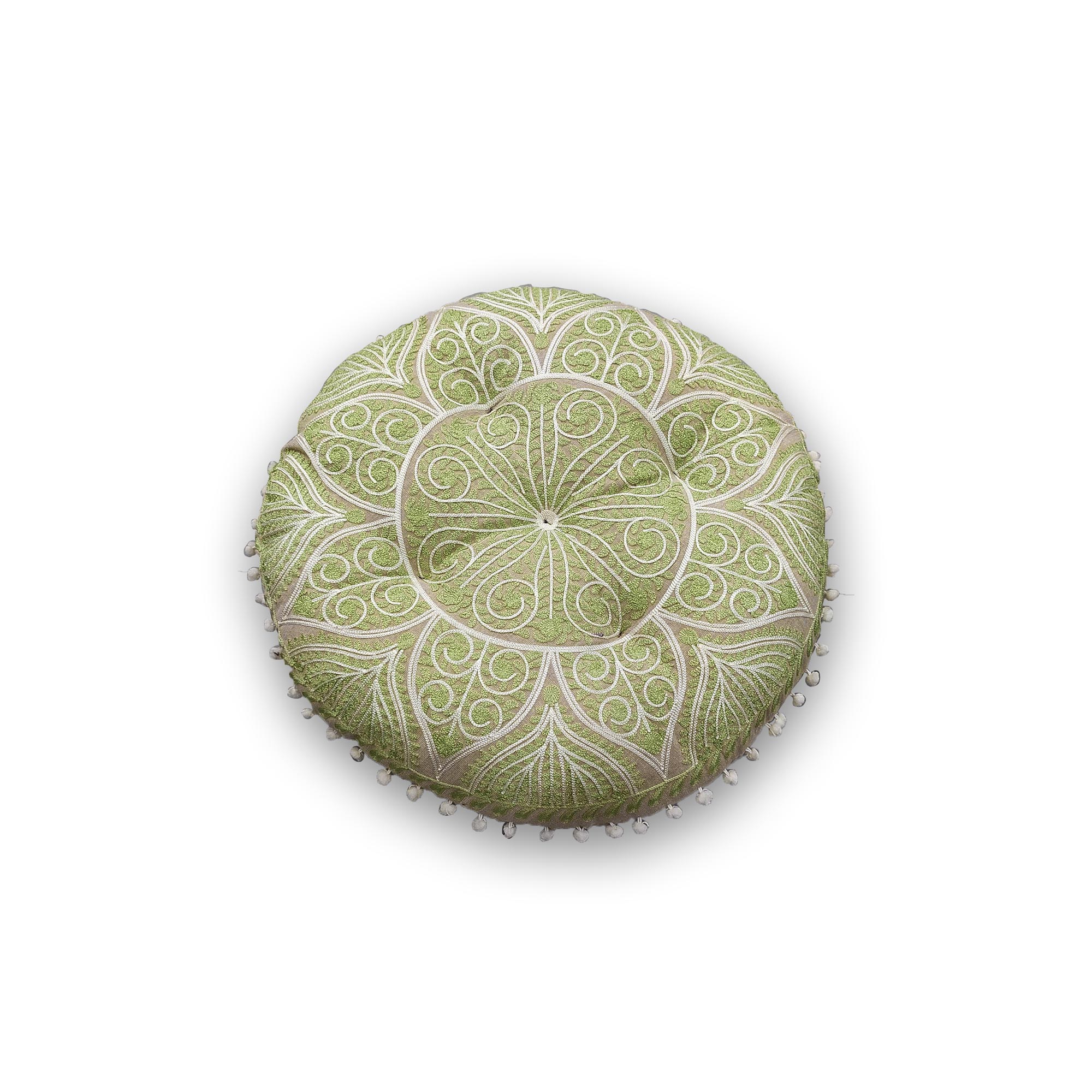 Rundkissen 'Mandala Vert', grün, Ø 55 cm, H 8 cm von fischer's lagerhaus
