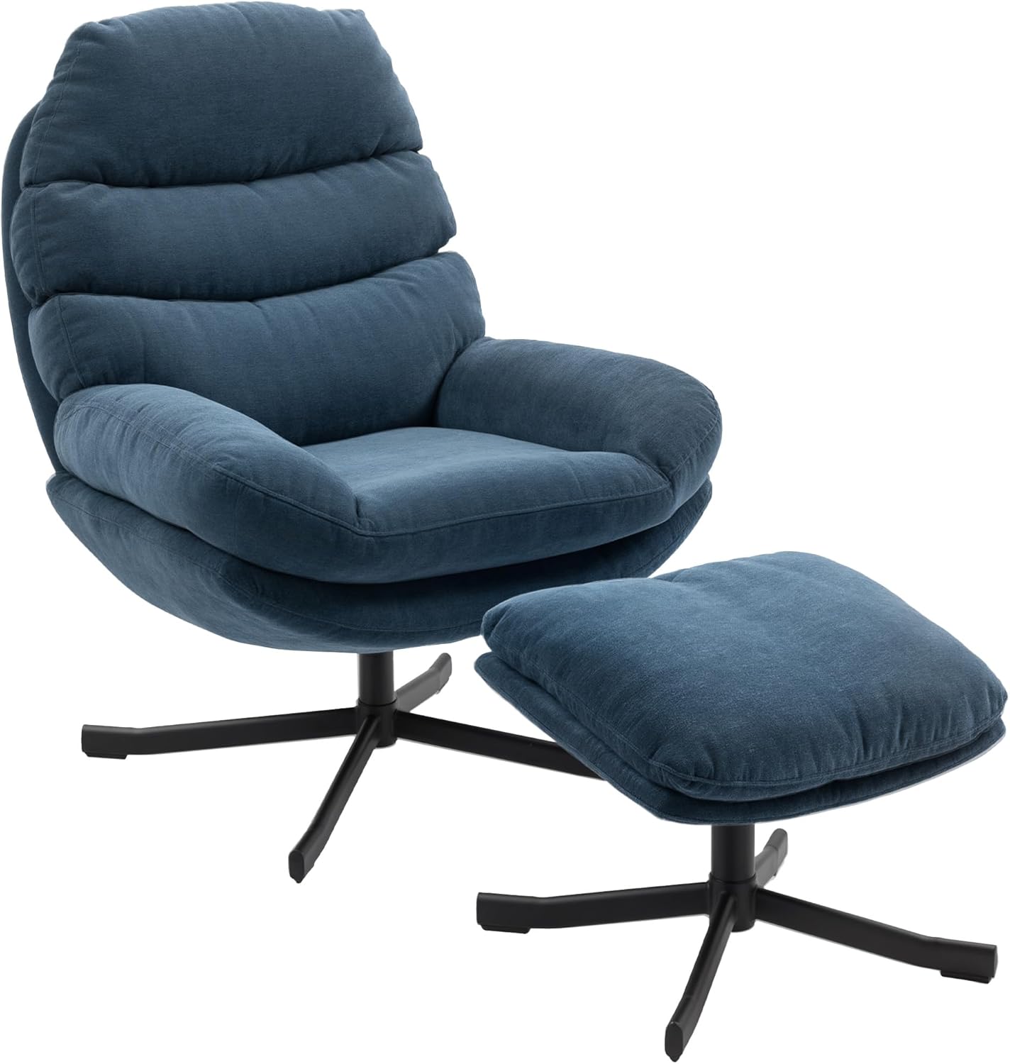HOMCOM Relaxsessel mit Hocker Sessel Loungesessel mit Chenille-Optik breiter Sitzfläche Drehbar Polstersessel Armlehnensessel für Wohnzimmer, Schlafzimmer, Blau