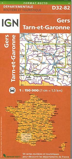 IGN - D32 82 GERS TARN ET GARONNE ECHELLE 1 150 000