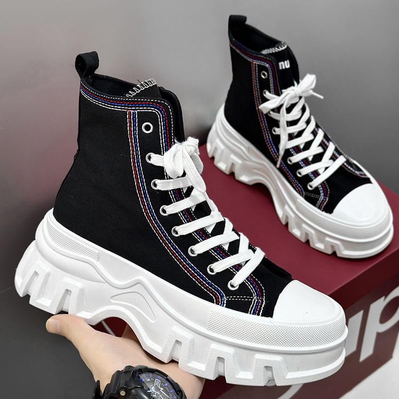 Tanzanite - Platform Contrast Stitch Canvas High Top Sneakers