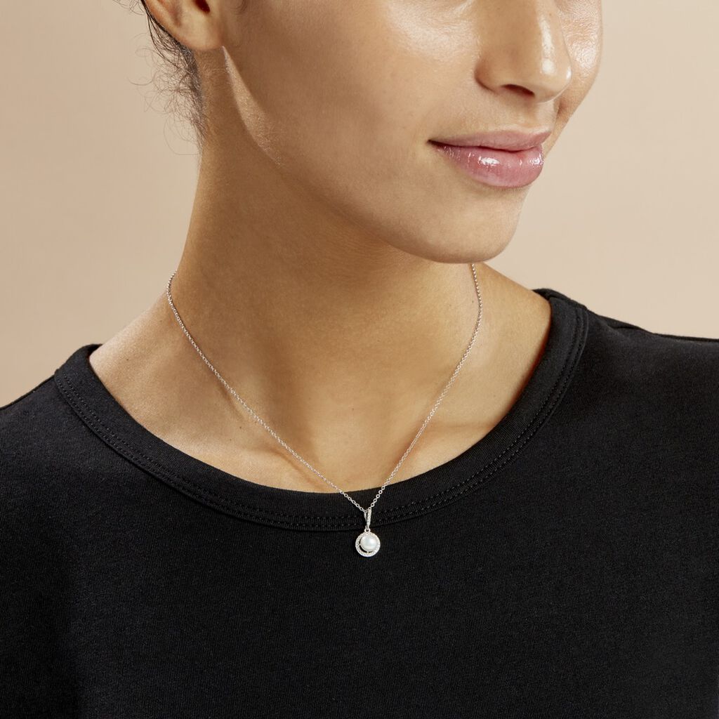 Collier Mathie Argent Blanc Perle De Culture Et Oxyde De Zirconium