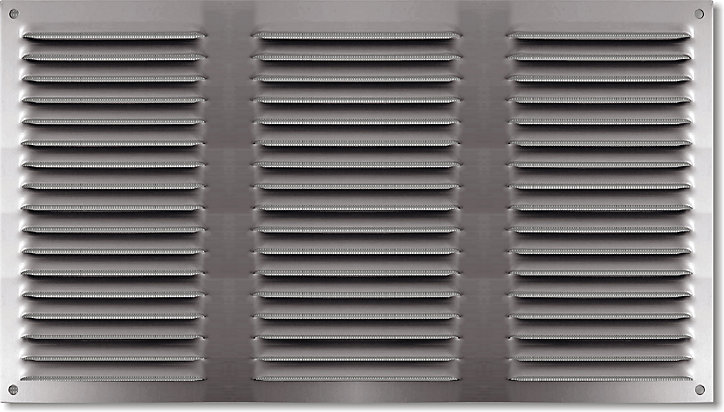 Grille d'aération alu Autogyre à persiennes avec moustiquaire brut 300 x 200 mm