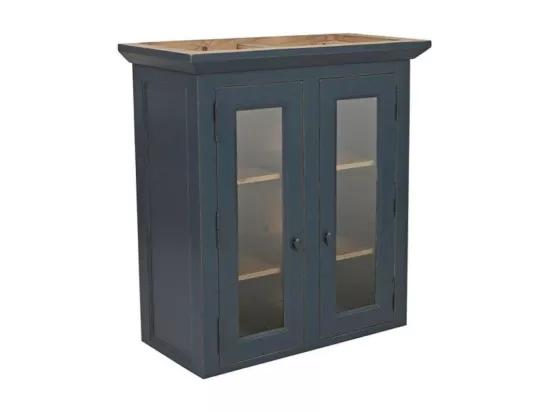 Haut De Buffet 2 Portes Vitrées Bois Bleu - Brocante Interior's