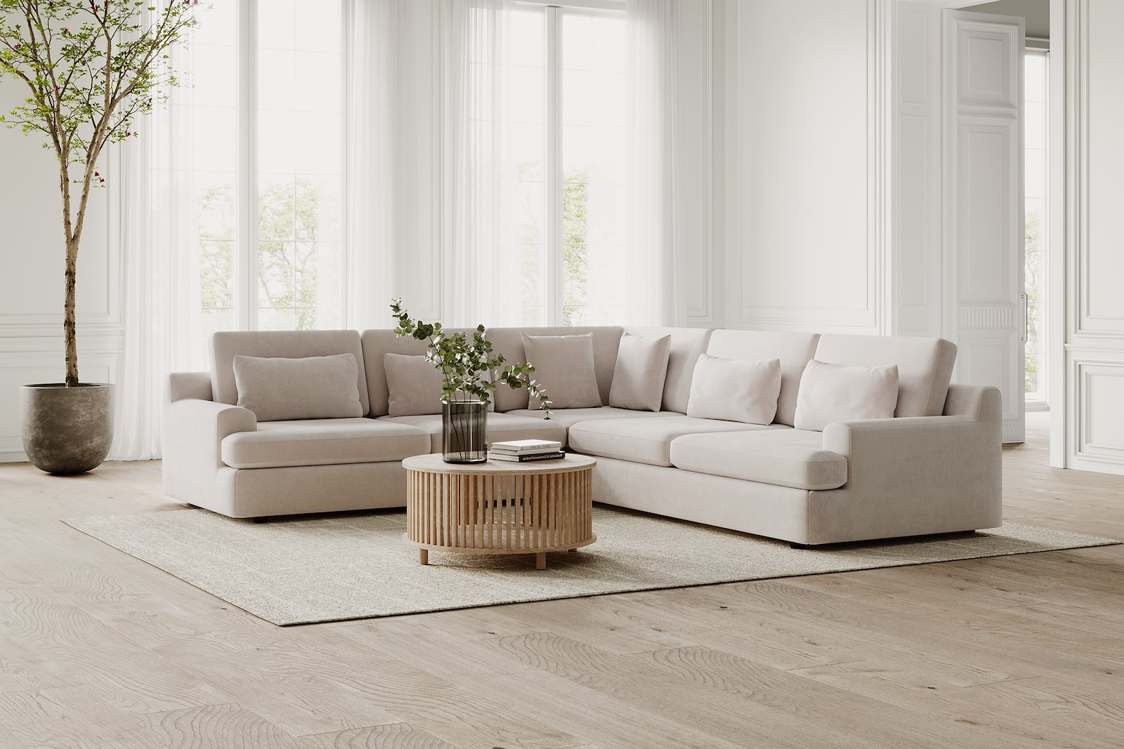 Roma hjørnesofa 23 Tekstil Raven 24 Light Beige med sorte ben