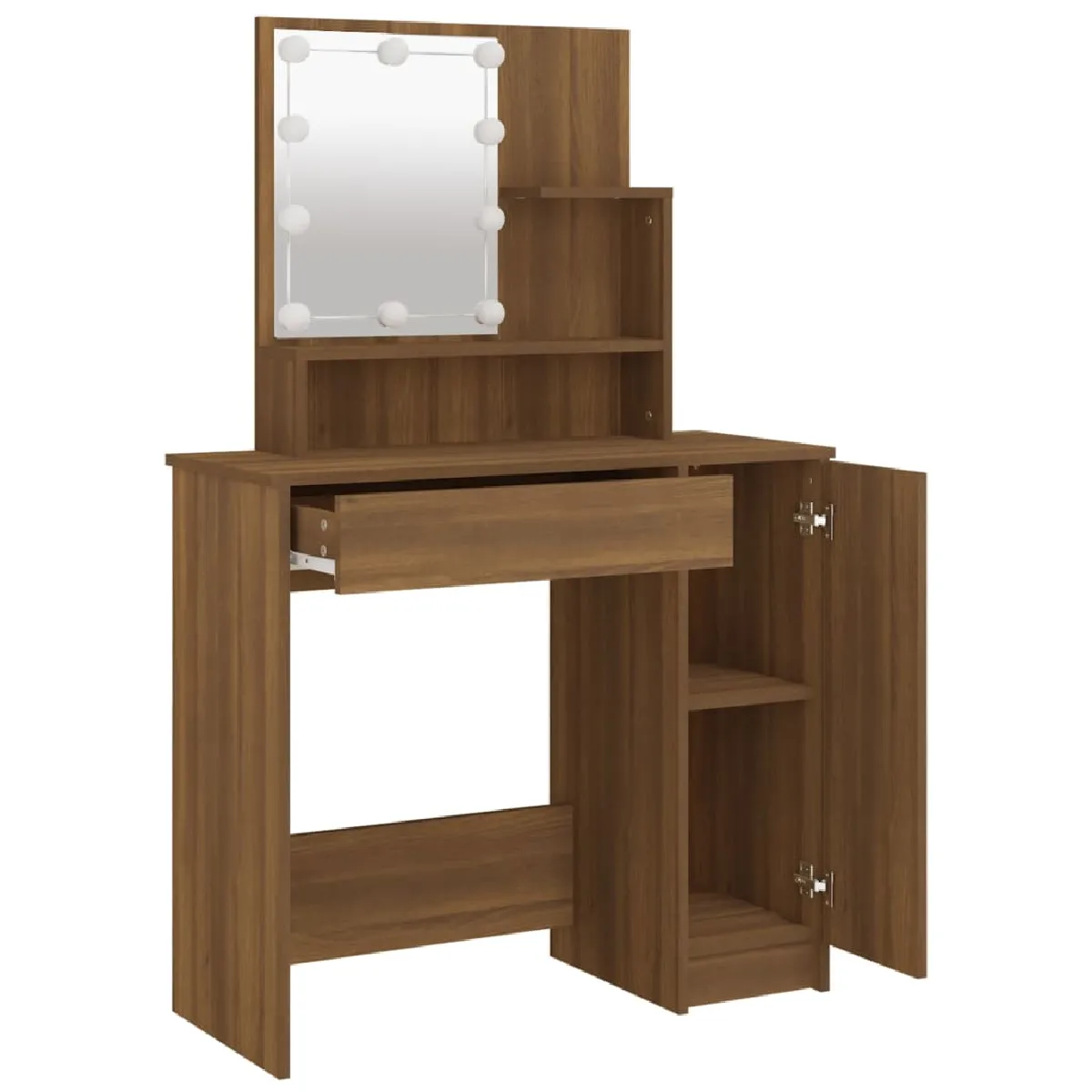 Coiffeuse Helloshop26 avec LED - 86,5 x 35 x 136 cm - Marron