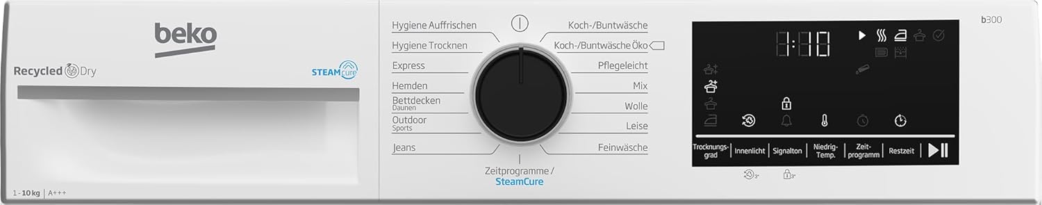 Beko B3T442491 Wärmepumpentrockner 10 kg, SteamCure - Dampffunktion, Allergikergeeignet, Aquawave Schontrommel, Hygiene Trocknen & Hygiene Auffrischen, 15 Programme, Weiß