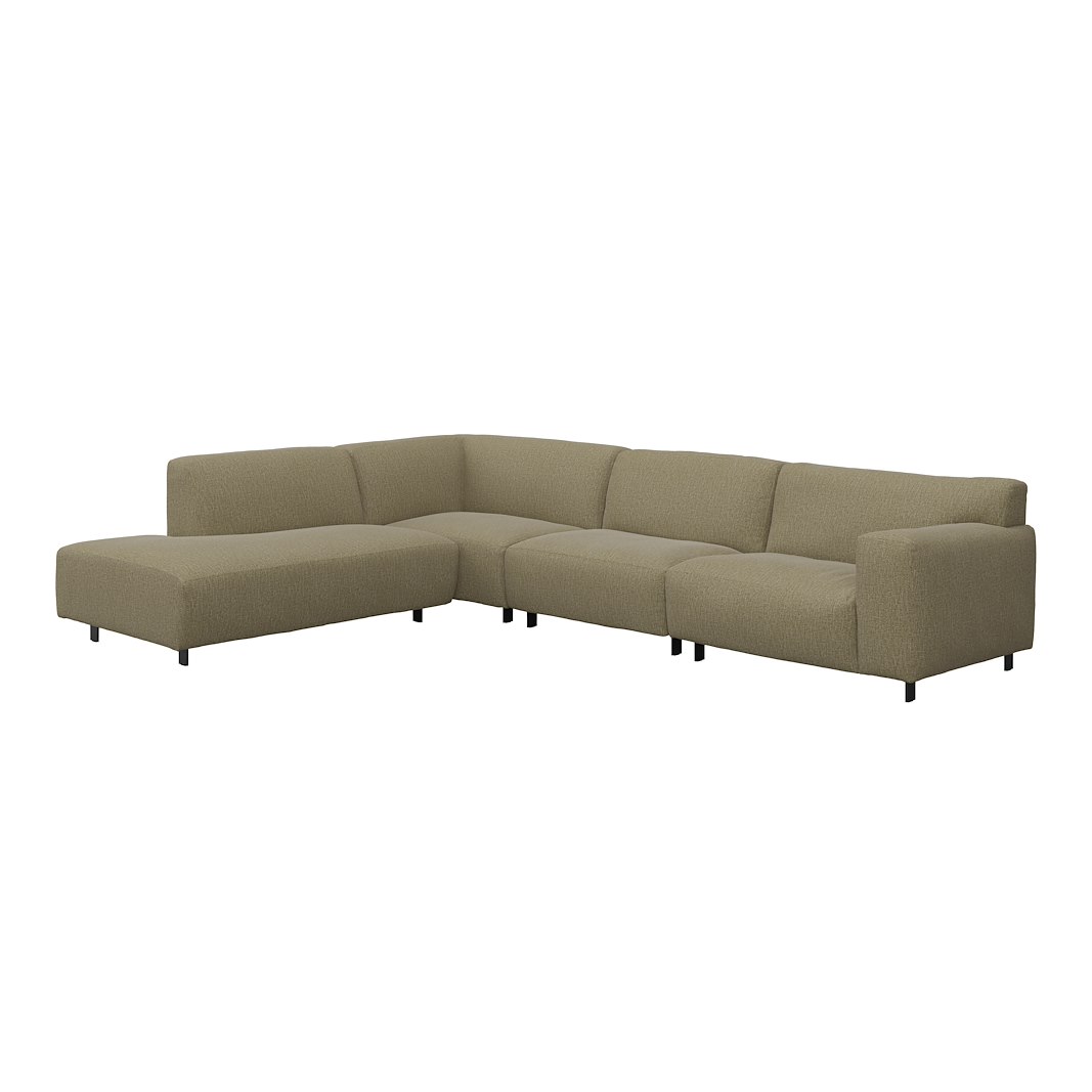 Vesta hjørnesofa 3-seter med åpen ende venstre, Big hjørnemodul, Tekstil Marsel Light green, standardsøm, sort metallben 10 cm, Comfort CM