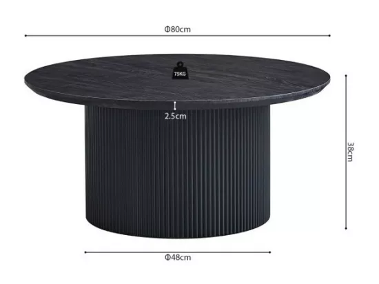 Table basse VAGOS – Effet bois brun foncé – Ronde – Diamètre 80 cm – Design élégant et robuste