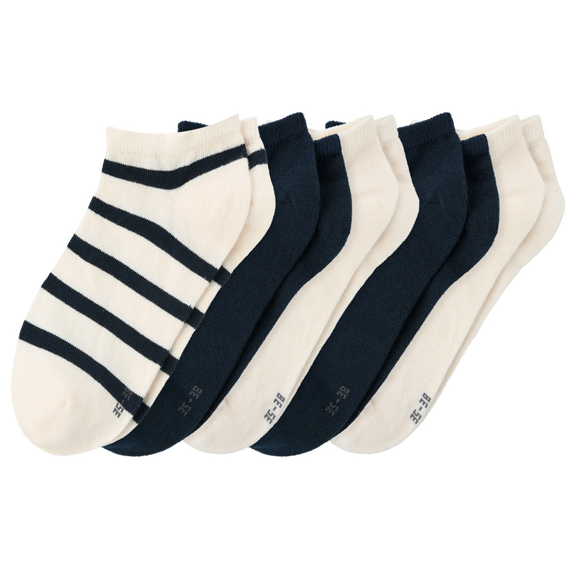 Famy 5 Paar Damen Sneaker-Socken im Set dunkelblau / weiss