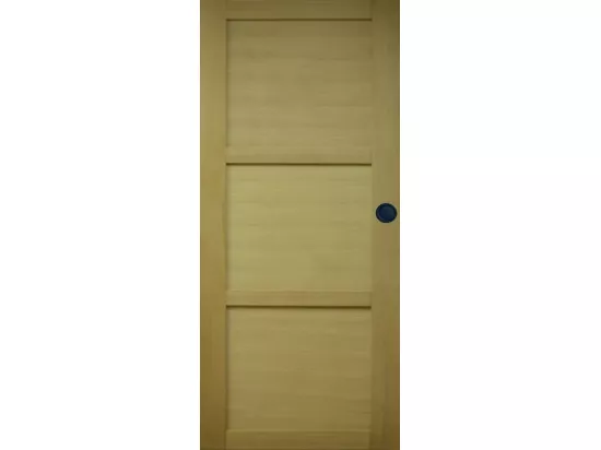 Porte Coulissante Bois Ayous 3 Panneaux H204 X L73 + Rail Alu Bandeau Noir Et 2 Coquilles Noir Gd Menuiseries