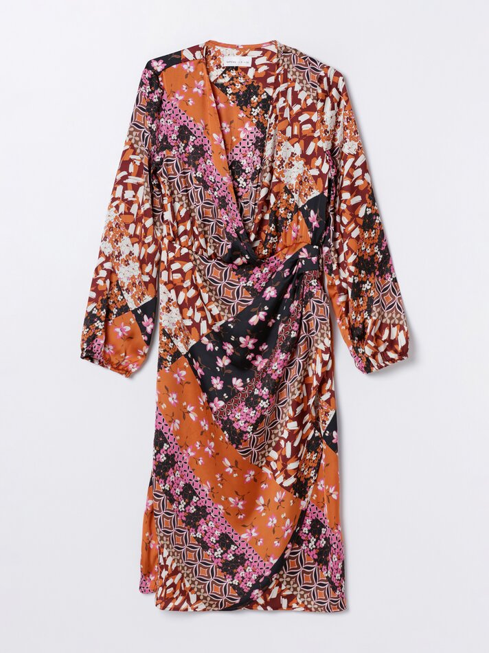 Vestido envelope de cetim - Marrom
