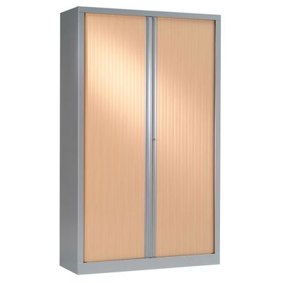 Armoire haute monobloc à rideaux ETIC - 198 x 120 cm - aluminium/imitation hêtre