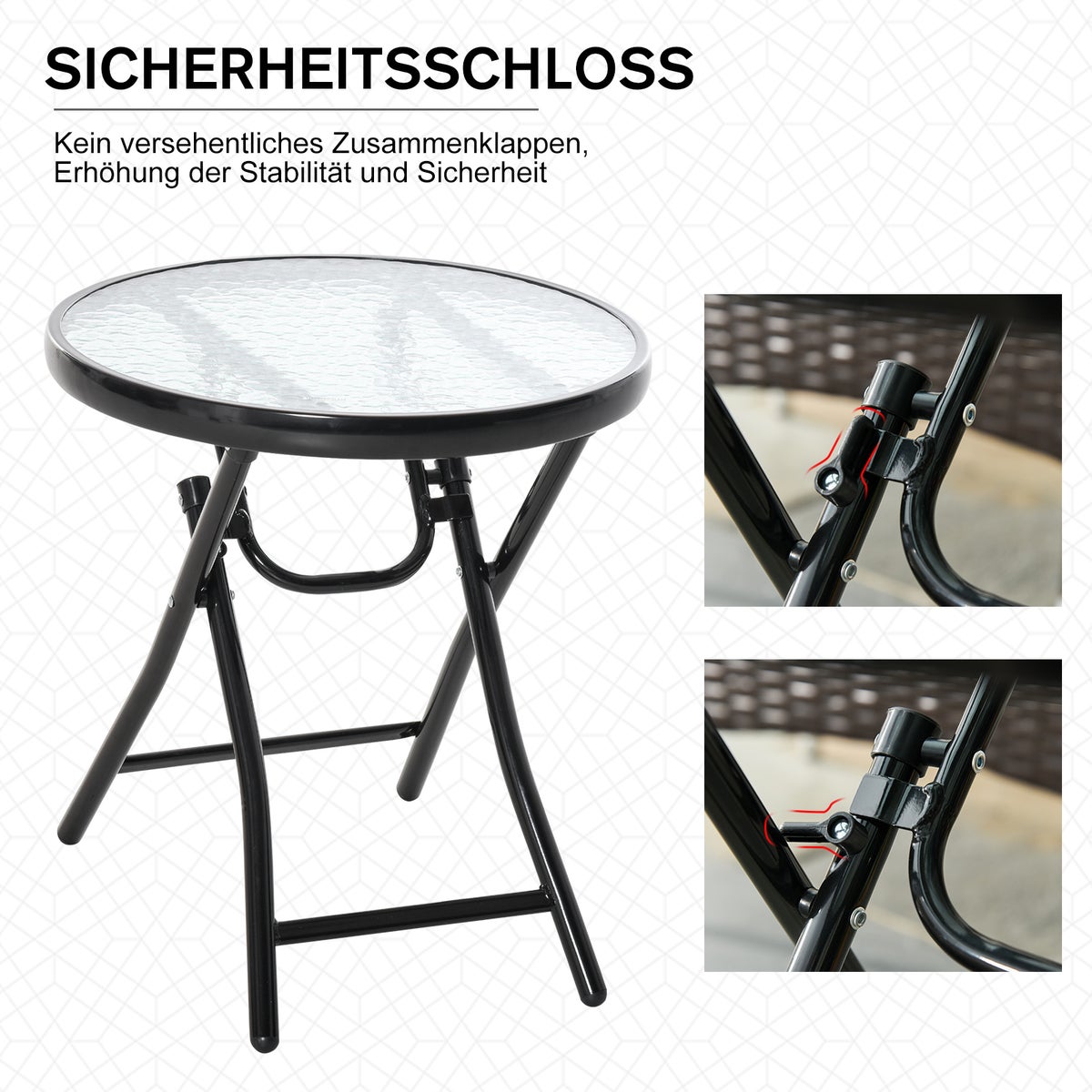 Outsunny bijzettafel, Ø45 x 50H cm, metaal, glas, zwart