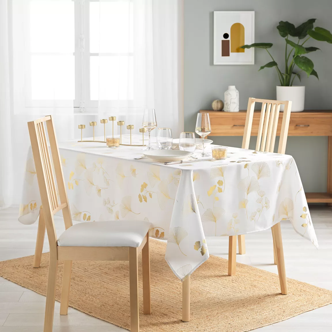 Nappe rectangulaire (150 x 300 cm) Bloomy Blanche