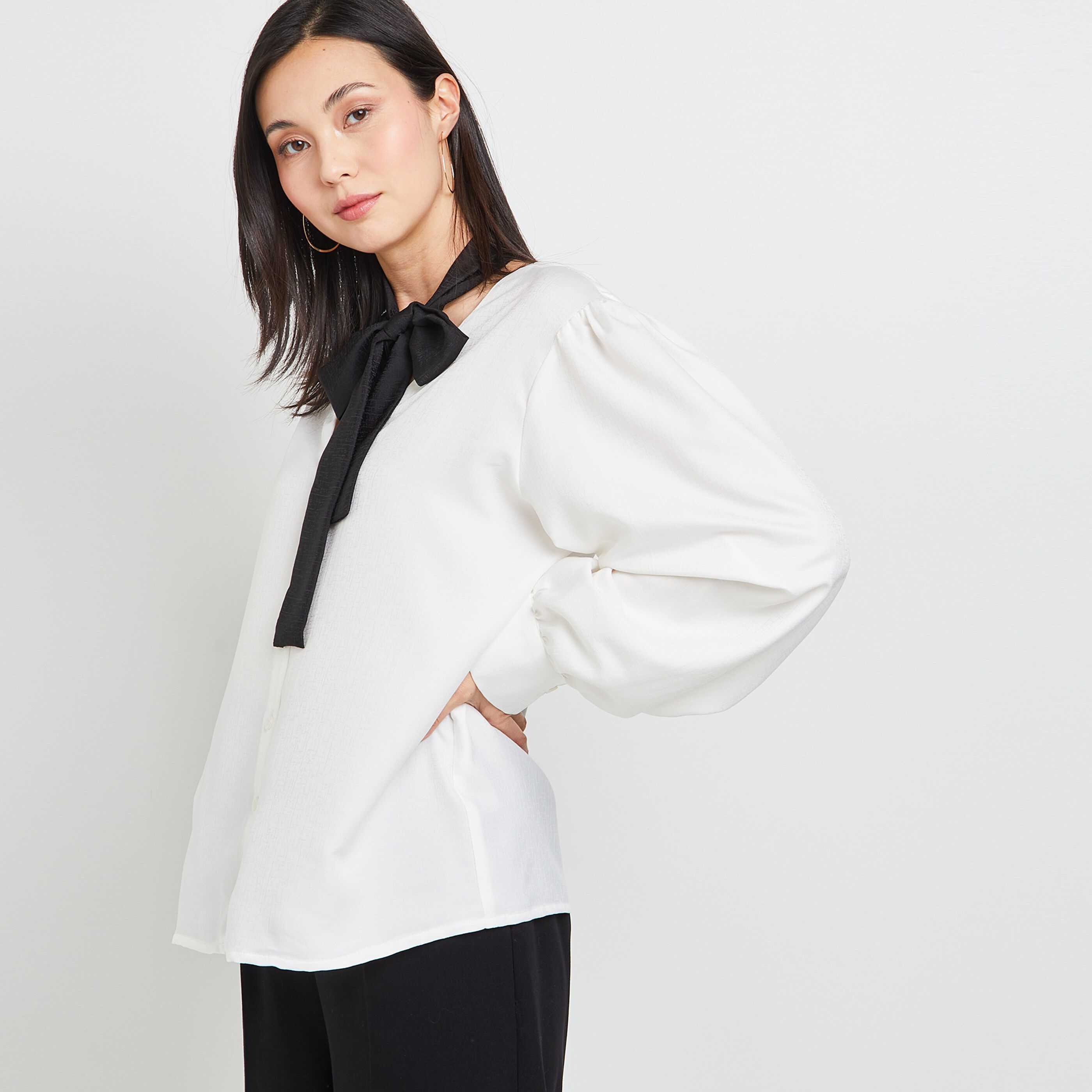Chemise col lavallière femme - ECRU