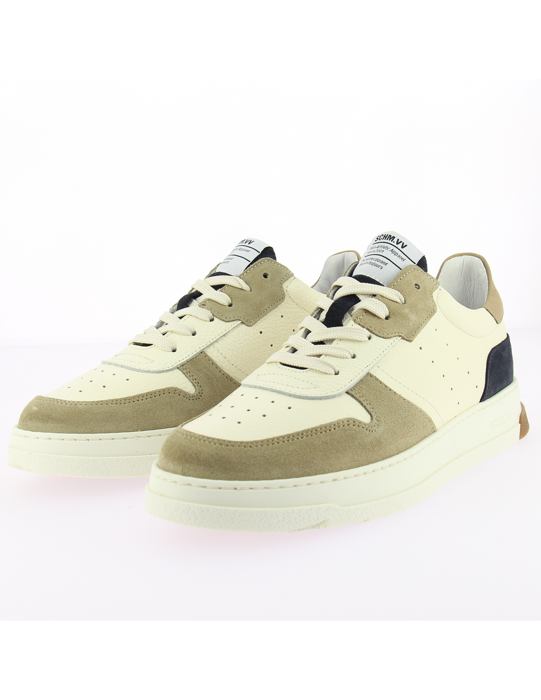 schmoove baskets de ville homme order sneaker cuir blanc/beige/noir